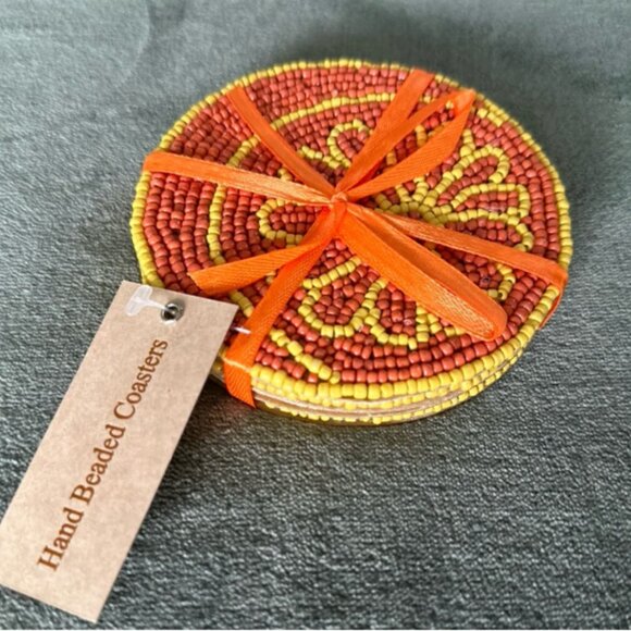 Cloud 9 Hand-Beaded Coasters, Orange Slices, set/4 perfect for summer cocktails! - Picture 2 of 5